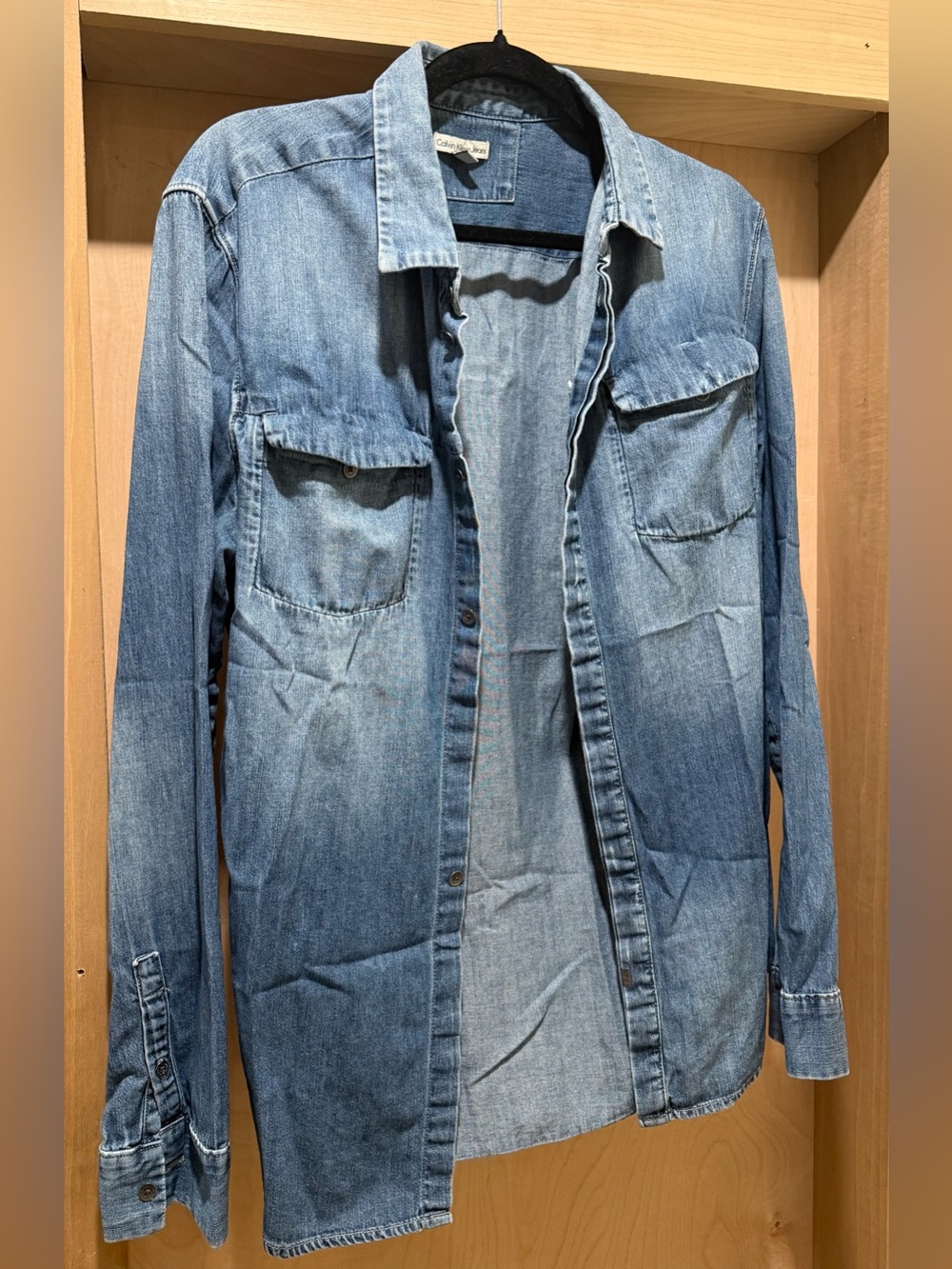 Calvin Klein Jeans Light Blue Washed Denim Shirt Jacket 100% Cotton Size Large